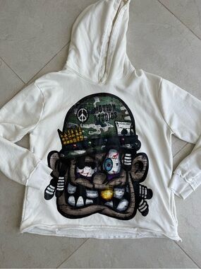 White Hoodie Art Print — Urban Character Graphic in Green, Black, Blue
